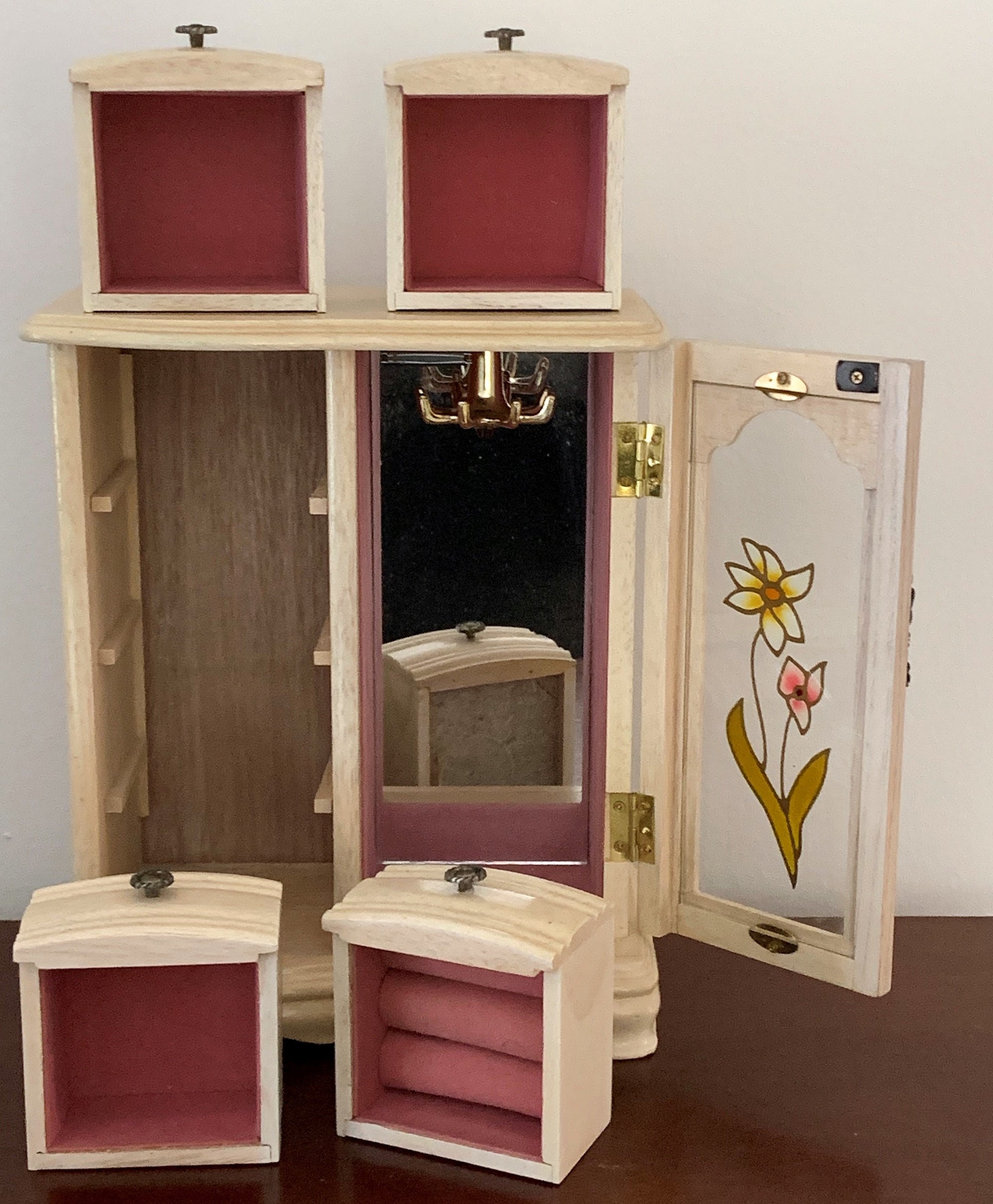 Vintage Hand Made Jewelry Box Storage Chest Organizer,Stained