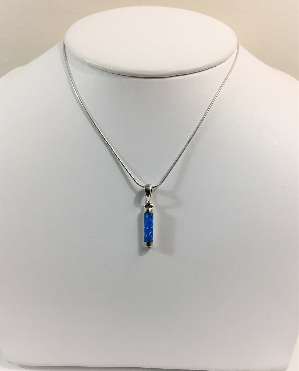 Solid Australian Blue Opal Bar Shaped Sterling Silver Necklace, 16 ...
