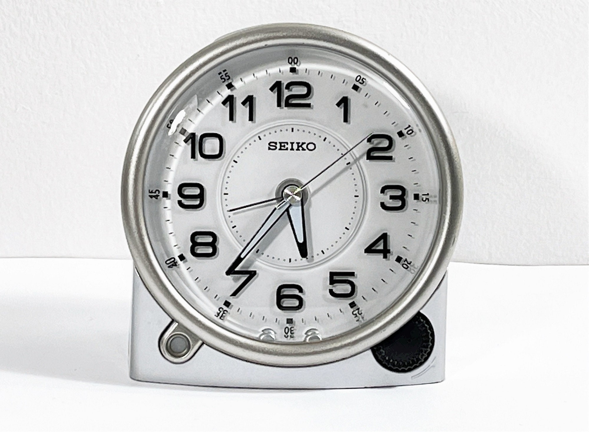 Seiko Quartz Alarm Clock, Large White 4 Dial, Sweep 'No Ticking