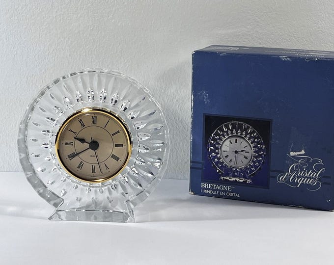 Cristal D'Arques Bretagne™ France Genuine Lead Crystal Clock, Mint in Box. Quartz N Battery Included, Works Perfect. 5" RD. Free US Shipping