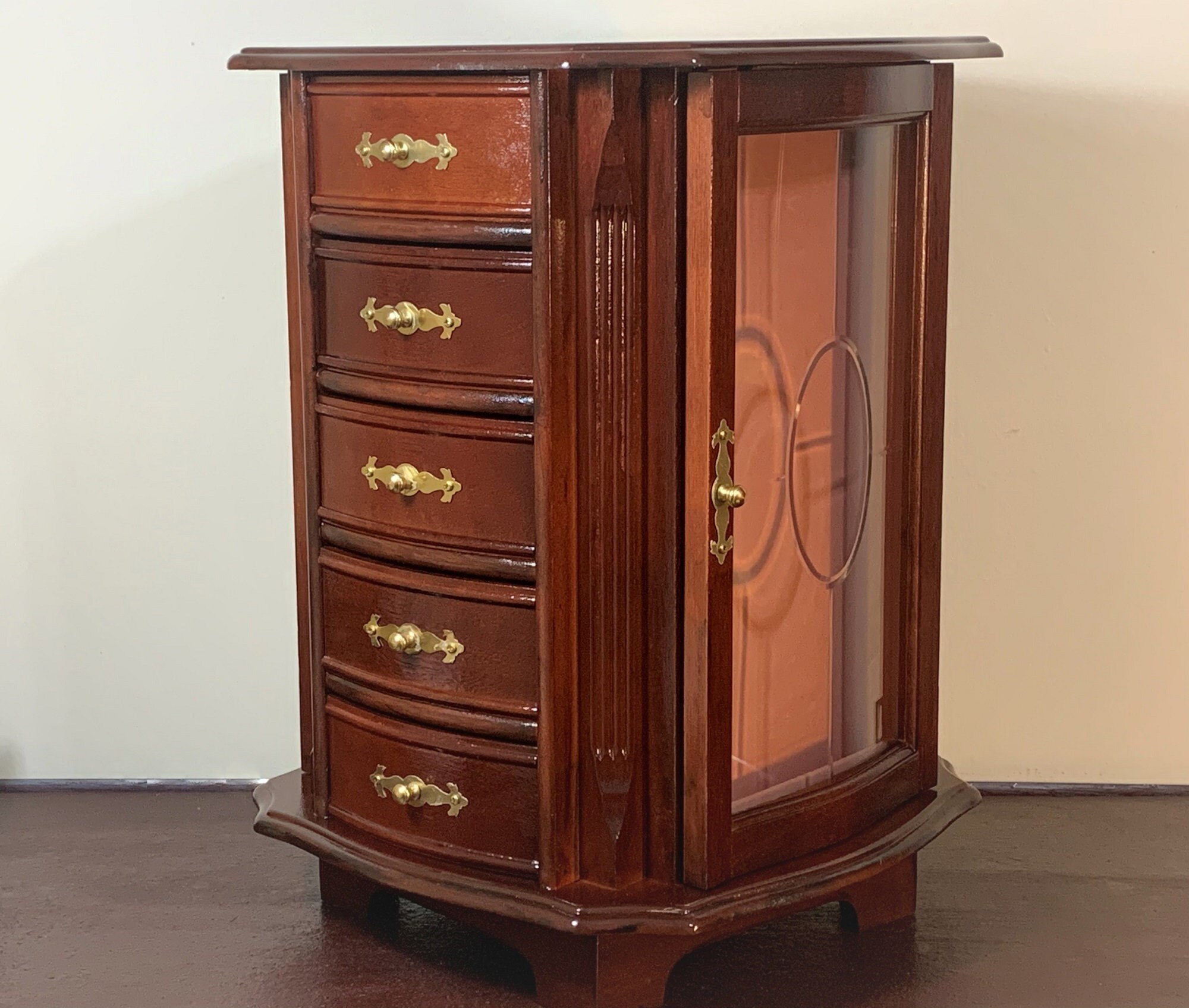Large 4 Sided Solid Wood Revolving Jewelry Armoire Storage 10