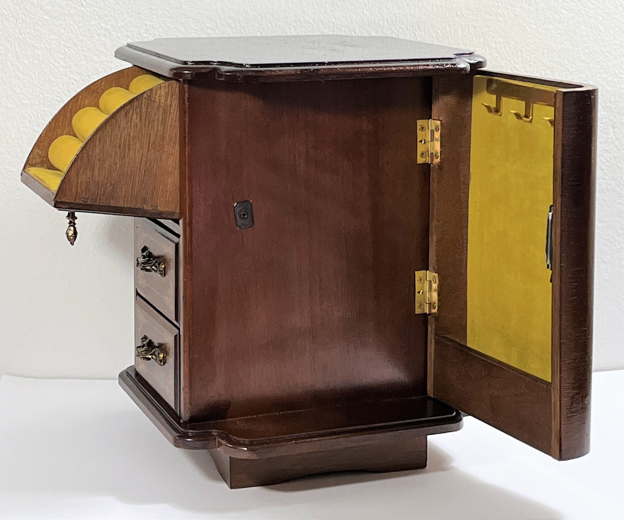 Vintage 4 Sided Revolving Jewelry Armoire, 2 Hangers Sections W/ Doors