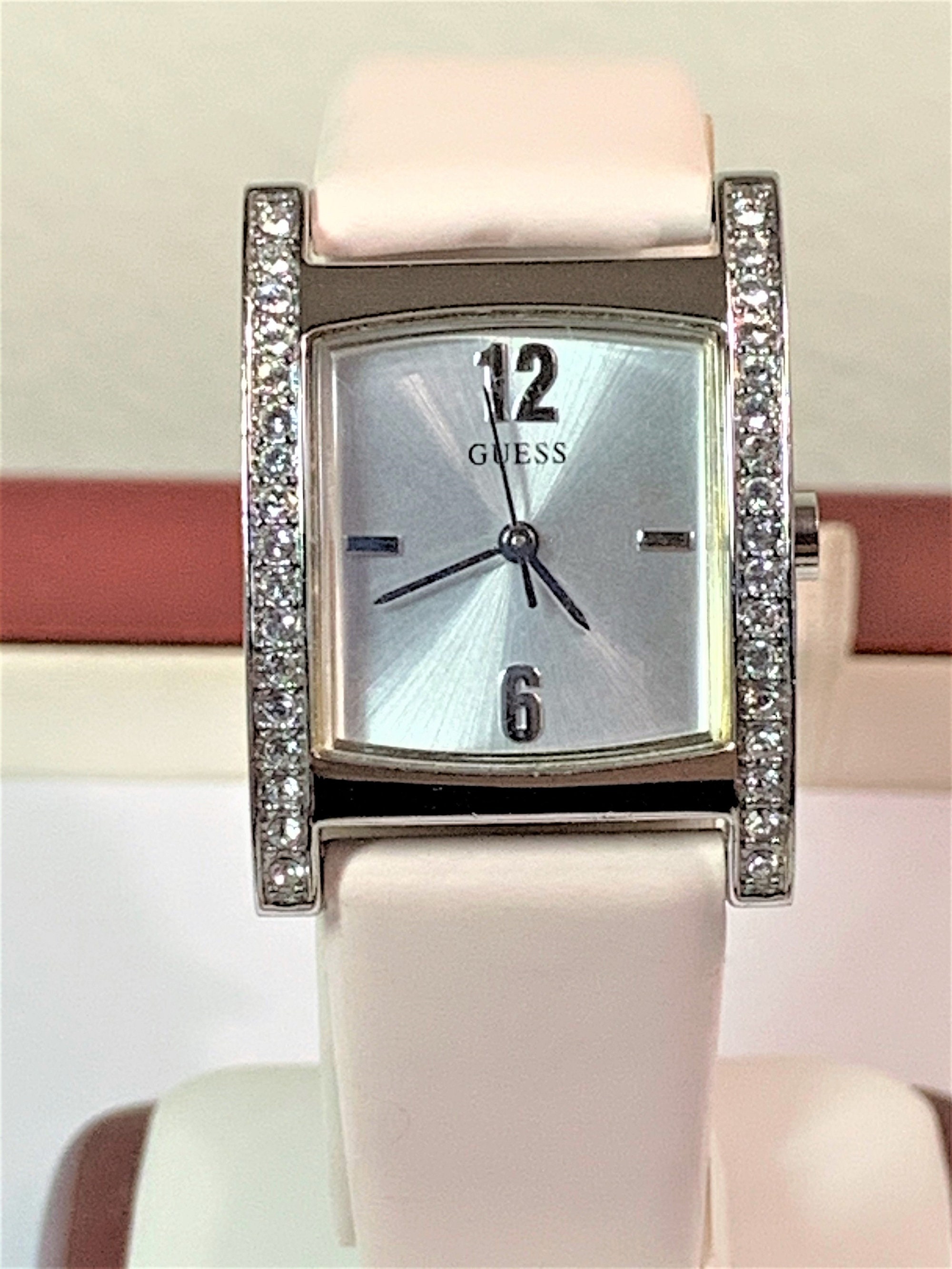 Guess Crystal Lady's Watch, Stainless Steel, Genuine Leather Band 18 mm ...