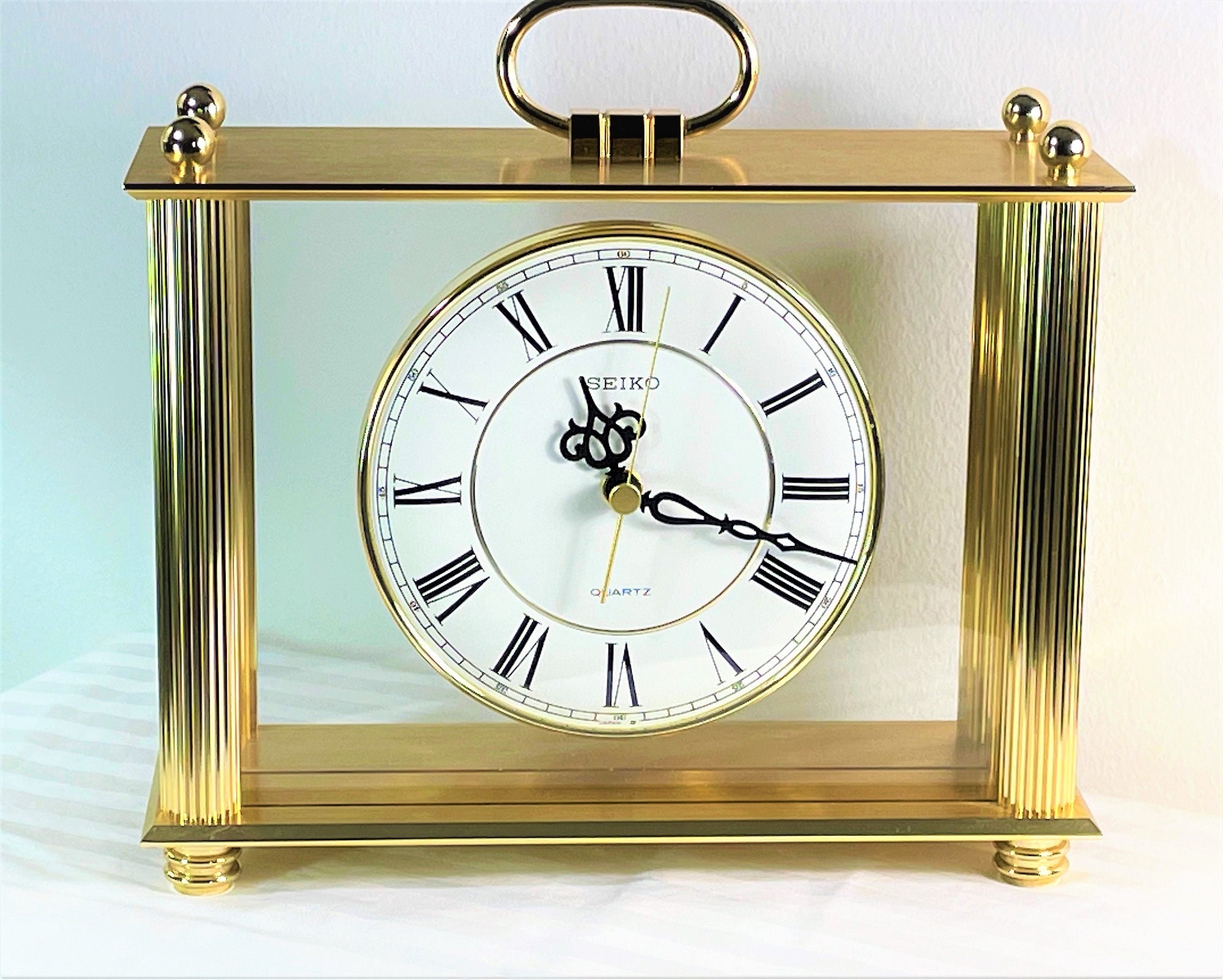 Seiko Solid Brass Carriage Mantel Clock, Large Size 9.5 W. 9.25 T. 3.25
