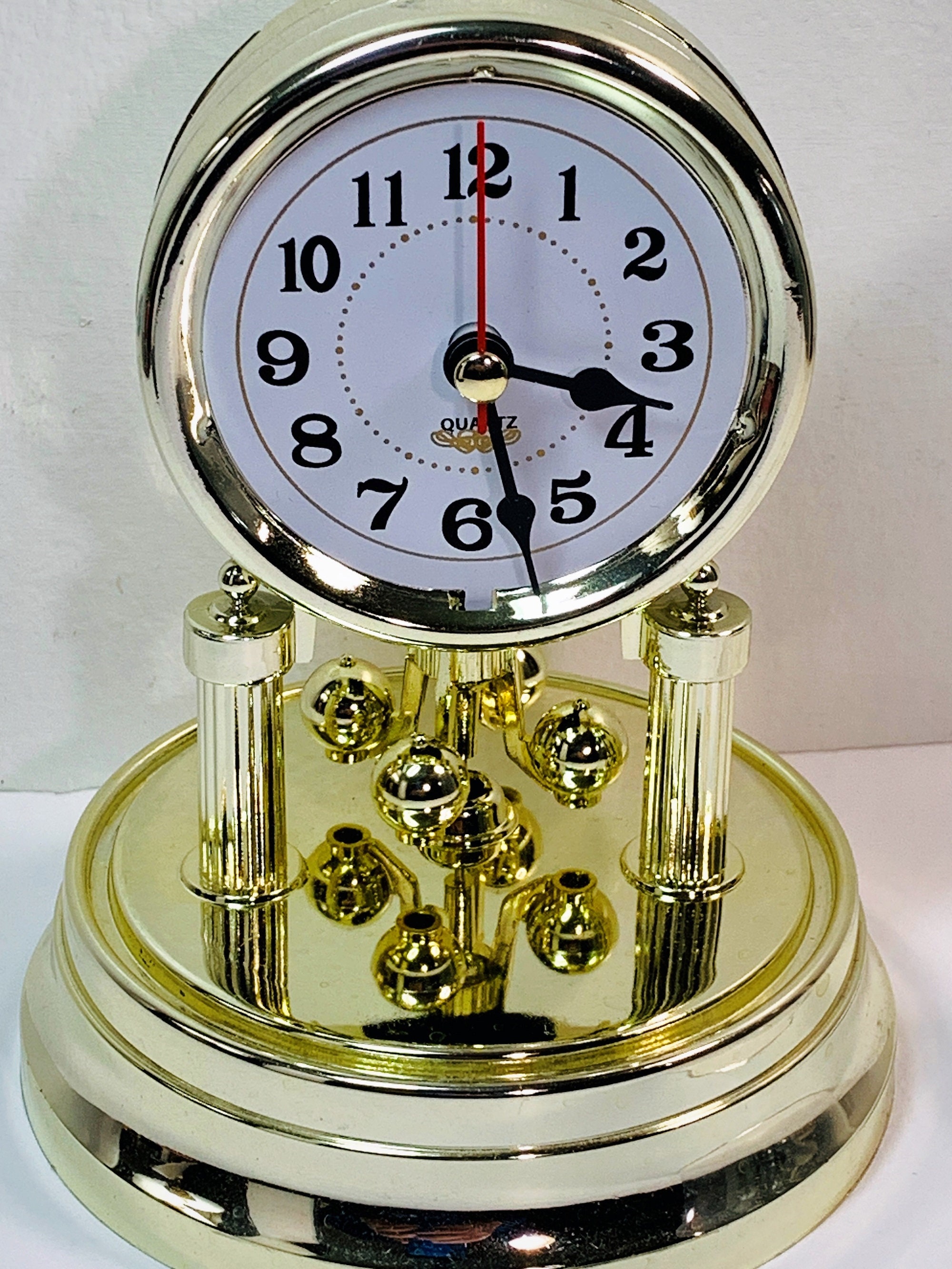 Vintage Mini Quartz Anniversary Clock, Revolving Sphere Pendulum