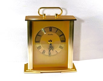 Vintage Linden® Triple Chime Carriage Clock, Melodies or Strikes, Brass & Gold Finish, Serviced, 9.5" T. 7.5" W. Top Grade, Free US Shipping