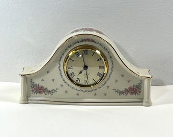 Vintage Lenox® Bone Porcelain "Rose Garden" Clock, USA 1992. 9" W. 5" T. Excellent Condition, Free US Shipping.