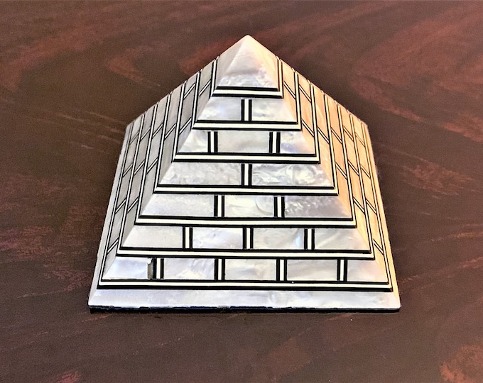 Vintage Hand Made Egyptian Pyramid, Inlaid Mother Of Pearl Sheets, Old Cairo Craftsmanship, 3" - 7 cm,  Positive Energy