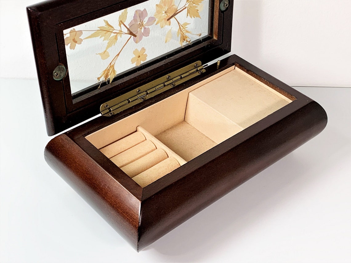 The Bombay Company Musical Jewelry Box. Mahogany Wood Glass Etsy