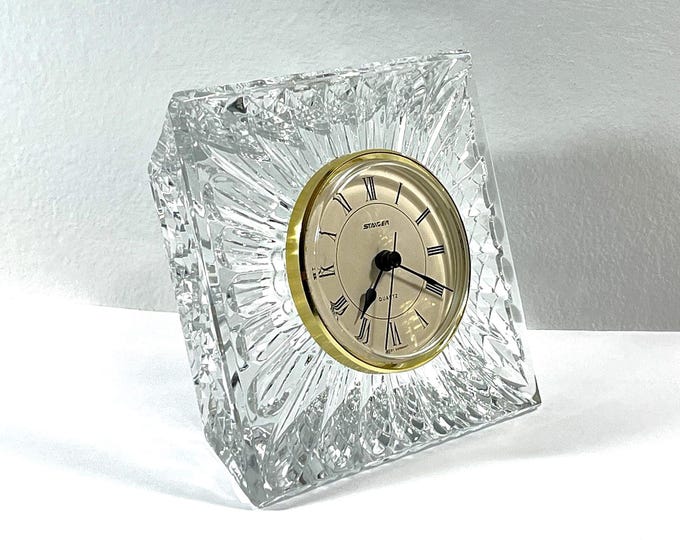 Staiger™ Germany & Fine Waterford Crystal Clock. Stunning Facets, 5" Sq. Top Grade Condition. Free US Shipping