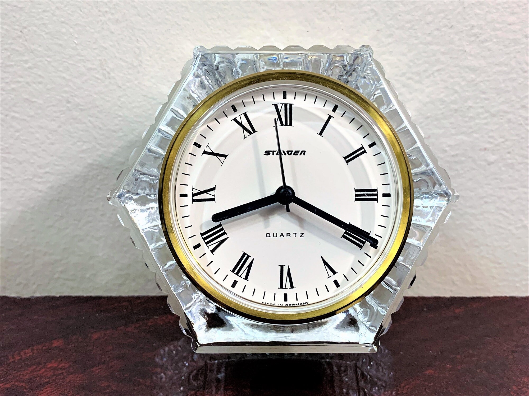 Vintage Staiger West Germany 24 Full Lead Crystal Mantel Clock,2 1/2
