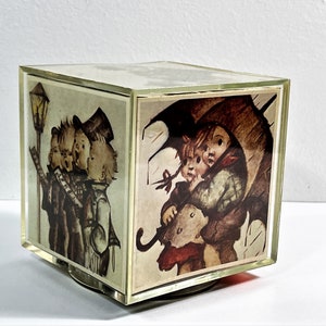 Vintage M.I.M Lador Inc. Music Box. &quot;Fascination&quot;, Rotating Cube Depicts The Hummel® Children. Made in Hong Kong, Restored. Free US Shipping