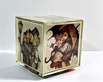 Vintage M.I.M Lador Inc. Music Box. "Fascination", Rotating Cube Depicts The Hummel® Children. Made in Hong Kong, Restored. Free US Shipping