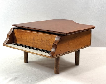 VTG 1960's Carved Wood Piano Music Box "Blue Hawaii", Sankyo 20 Key Mechanism, Red Lining, 11" L. 9" W. 5.5" T. Restored, Free US Shipping.