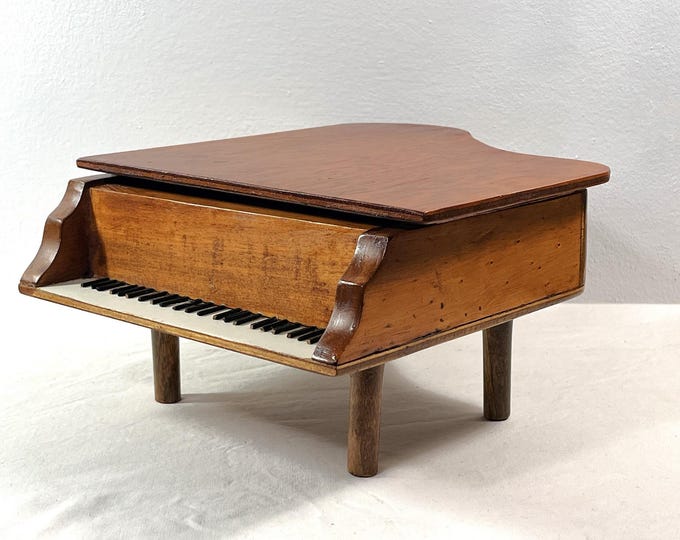 VTG 1960's Carved Wood Piano Music Box "Blue Hawaii", Sankyo 20 Key Mechanism, Red Lining, 11" L. 9" W. 5.5" T. Restored, Free US Shipping.