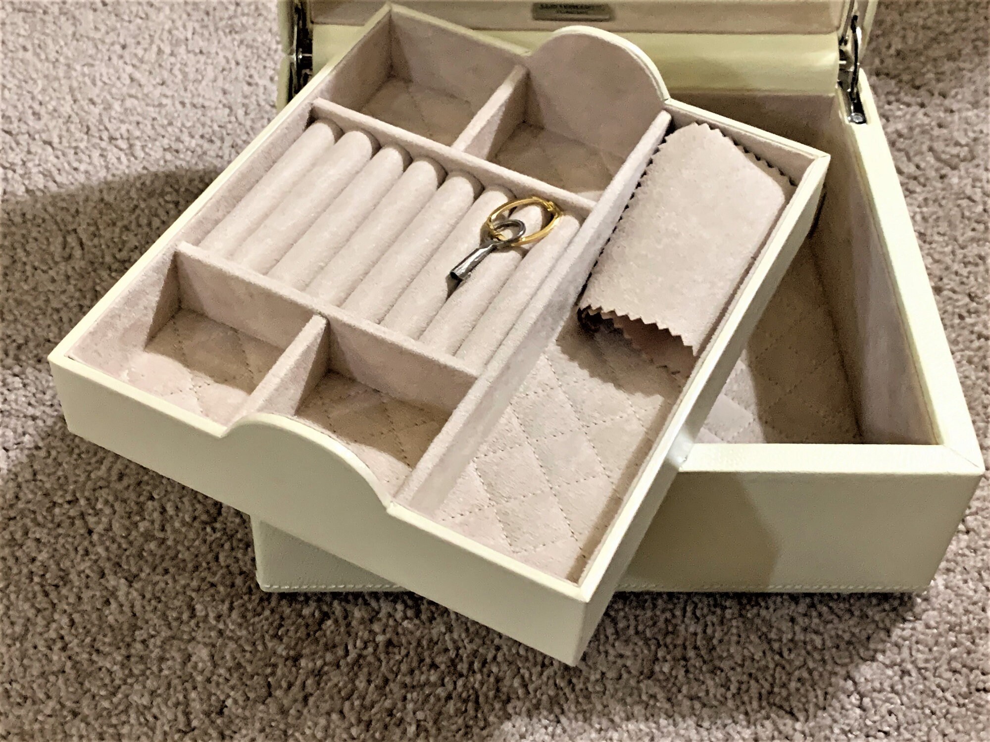 London Square Leather Designer Jewelry Box By Wolf, Special LUSTERLOC