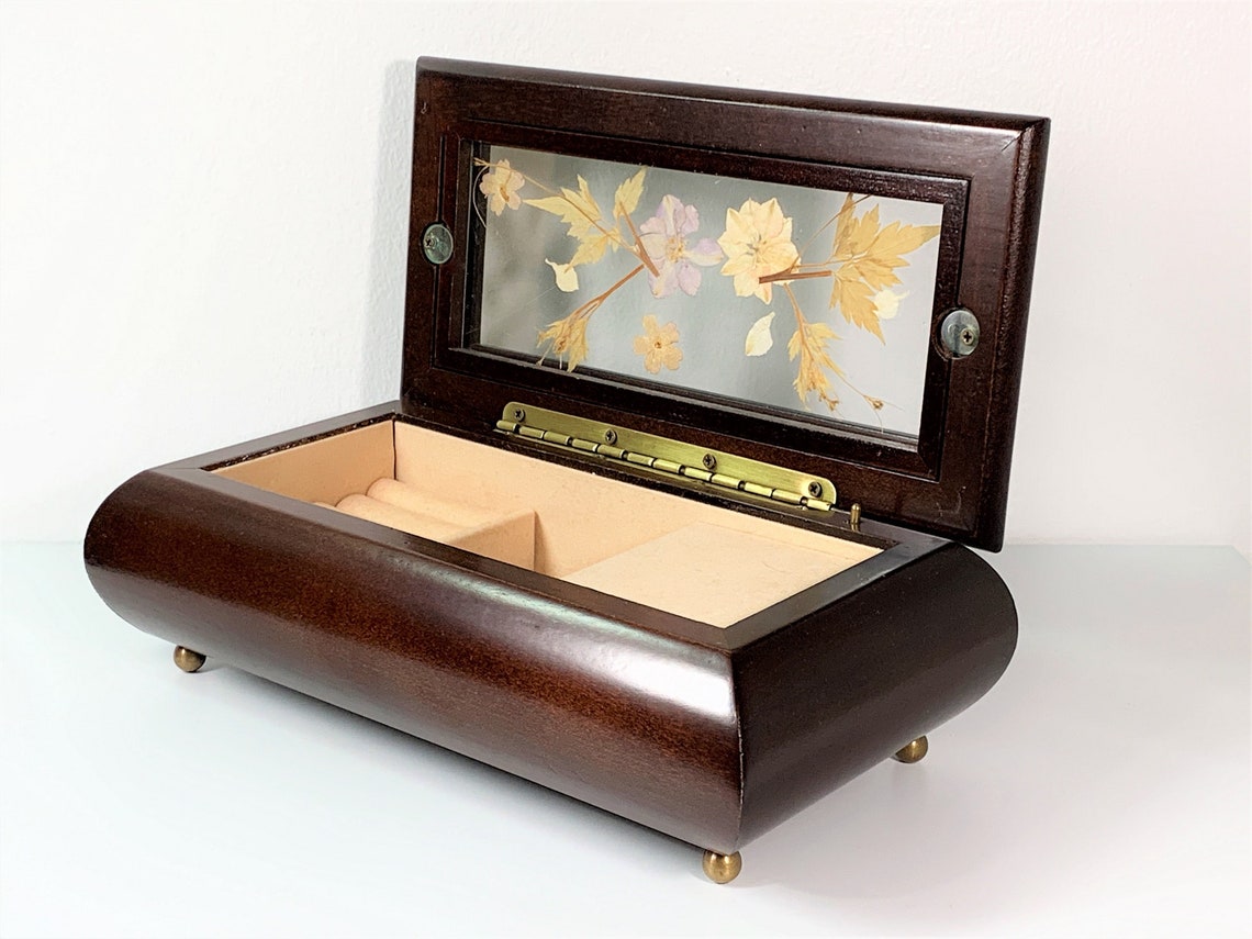 The Bombay Company Musical Jewelry Box. Mahogany Wood Glass Etsy