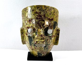 Mayan Aztec Inca Gemstone Burial Death Face Mask, Mosaic Gemstones, Jade - Abalone Etc. 8.5" T. 6.5" W. Guatemala. Free US Shipping.