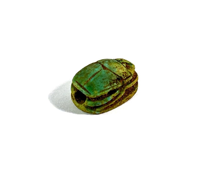 Vintage Ancient Egyptian Superb Faience Ritual Scarab Amulet. Abydos Shrine Area, Upper Egypt, 17 mm.