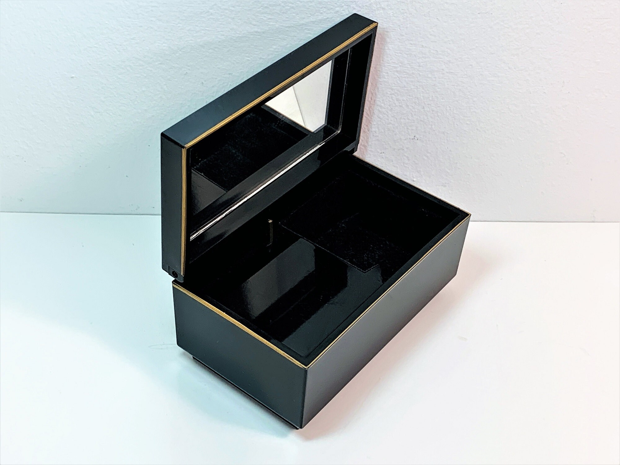 Otagiri Japan Floral Music Box, Plays Love Story, Black Gloss, Colorful