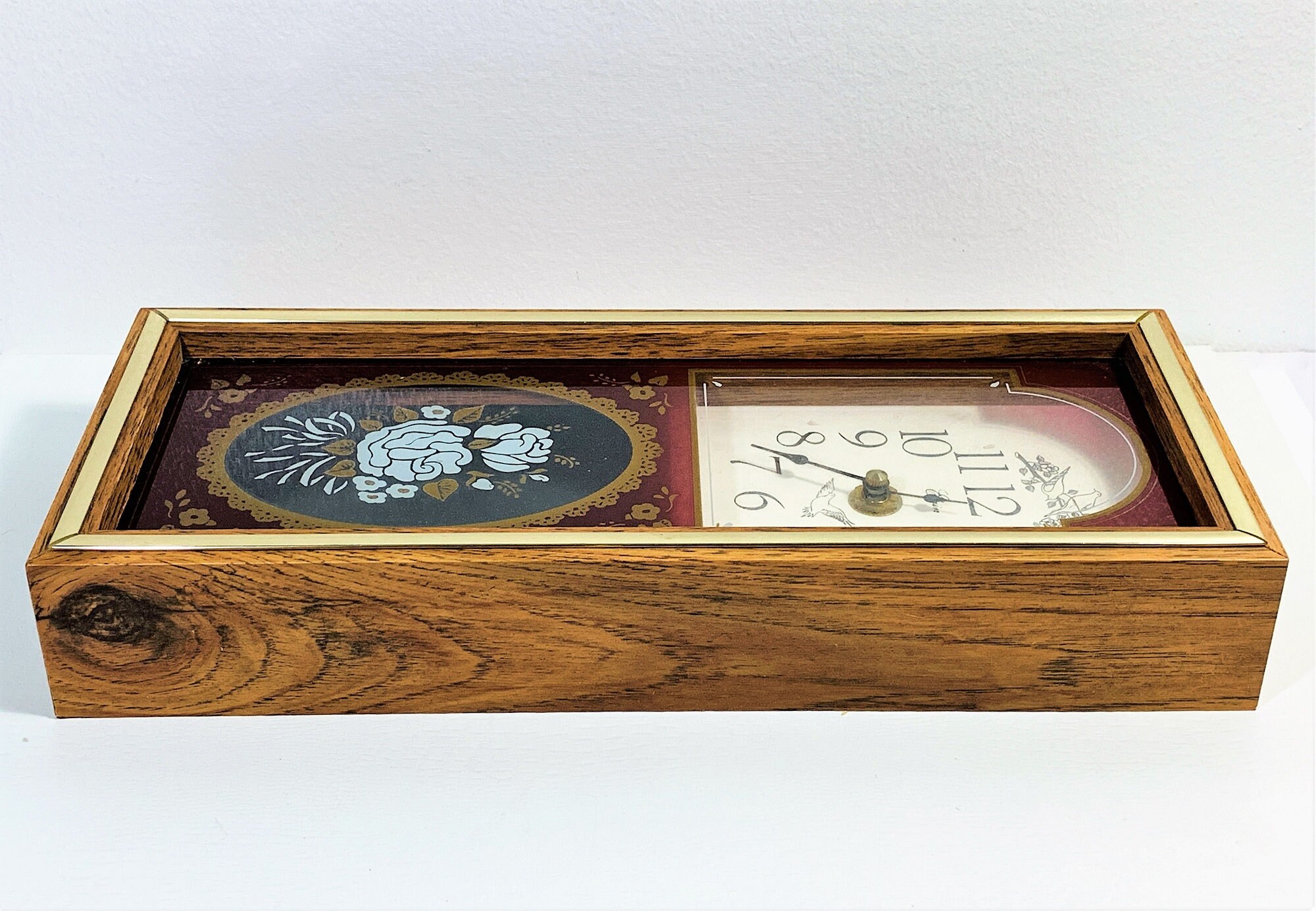 Elgin Clock Co. Wall Novelty Clock Birds & Roses, 13 Tall 5 1/4 Wide