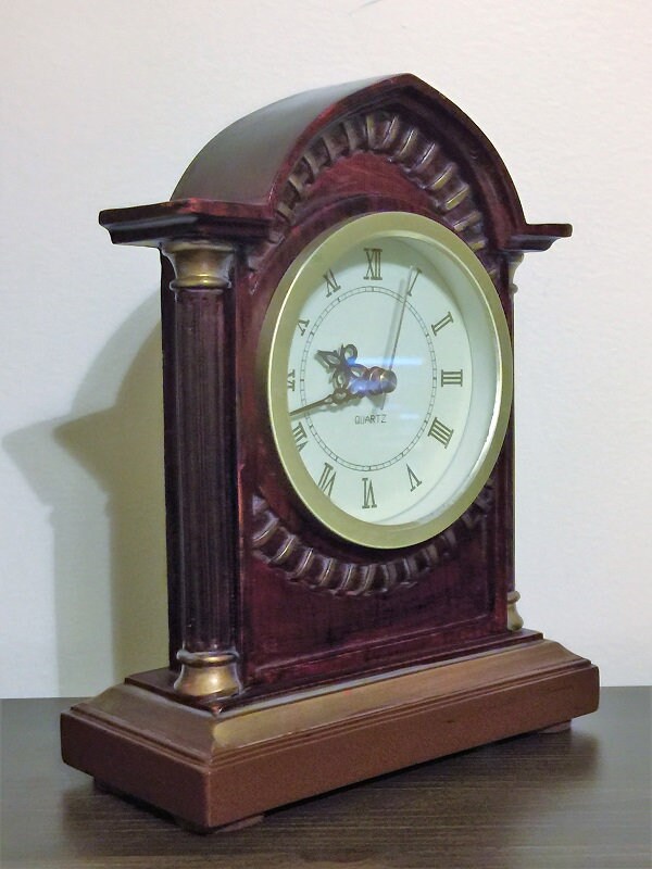 Vintage Hand Made Victorian CounterTop Clock, Resin, Mahogany and Gold