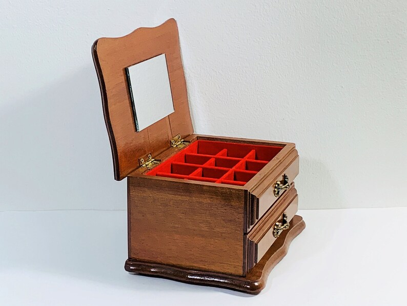 Vintage Centurion® Wood Jewelry Box Hinged Top W/ Mirror Etsy