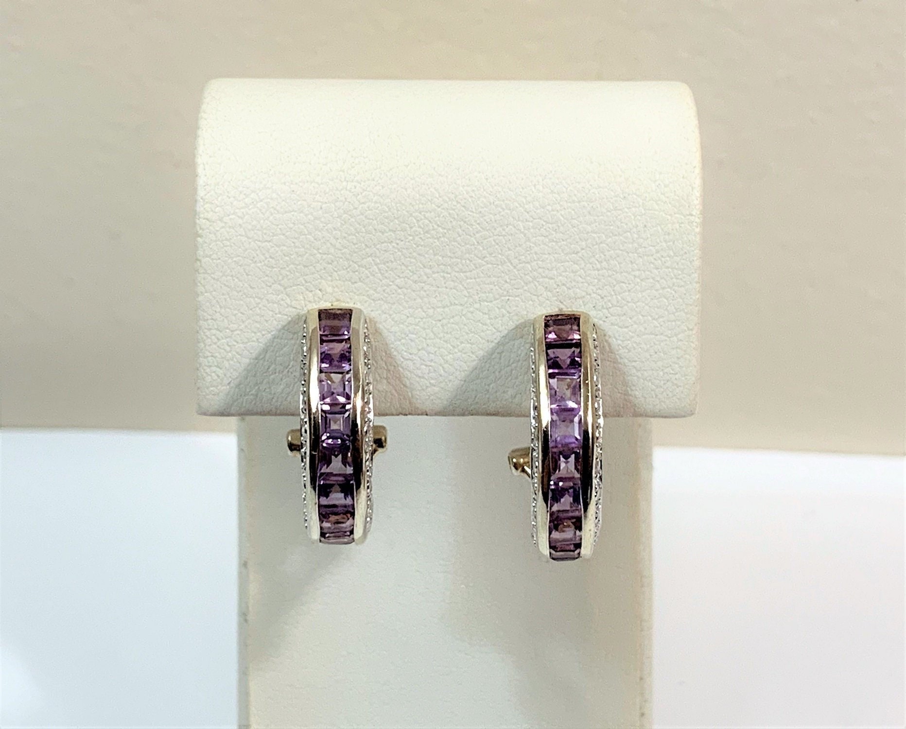 Sterling Silver 14k Yellow Gold Overlay Amethyst Earrings Hoop