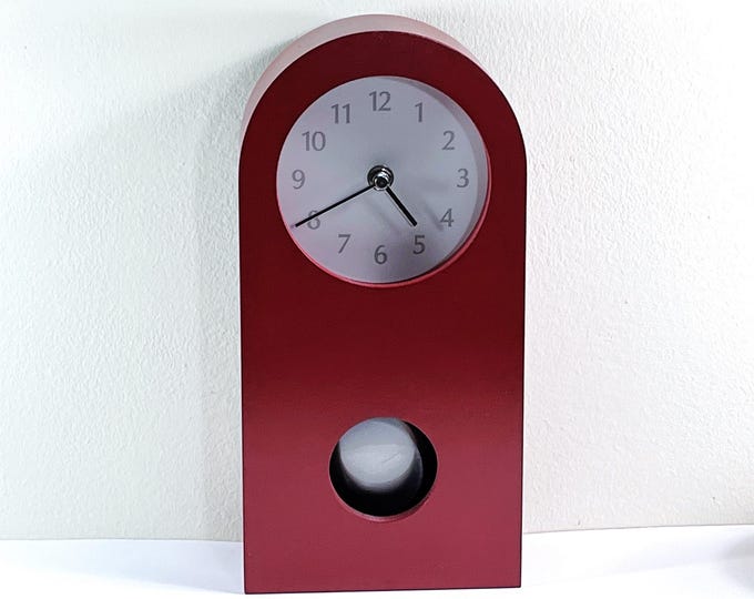 VTG Elegant Large Red Mahogany Carved Wood Pendulum Clock, Taiwan, 12" Tall, 6" Wide, 4.5" Dial, Serviced. Works Perfect. Free US Shipping.