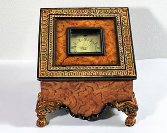 Vintage Victorian Handcrafted Desktop Box Clock, Sculptured Hard Mixed Resin 5.5" W. 5.5" L. 5" H, Weighs 3 Lbs. Restored. Free US Shipping.