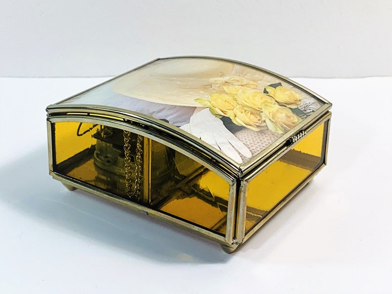 Vintage Sankyo Japan Music Box Glass & Brass Structure Roses Etsy