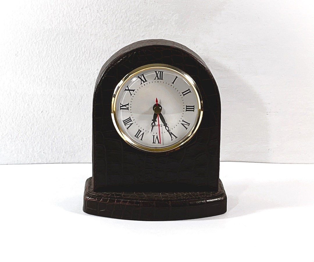 Vintage Classic Wood With Black Vegan Leather Casing Mantel Clock, 3 ...