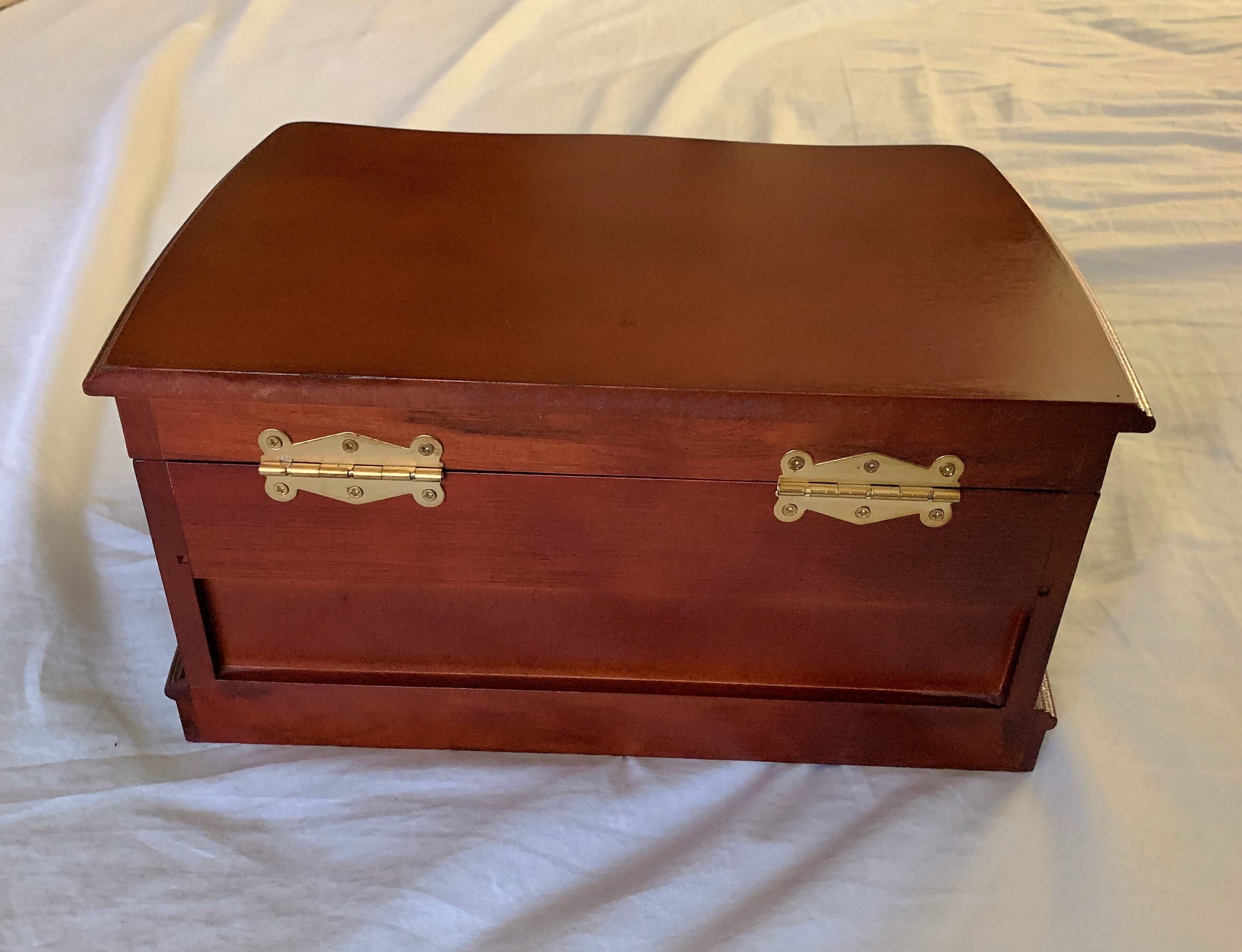 Vintage Fine Wood Jewelry Box Storage, Large Mirror, Padded Drawer