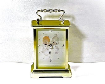 Vintage Seth Thomas™ 'Two Angels' Carriage Clock, Takane Japan Quartz, Brass & Chrome Finish, Serviced, 6.55" T. 4" W, Free US Shipping