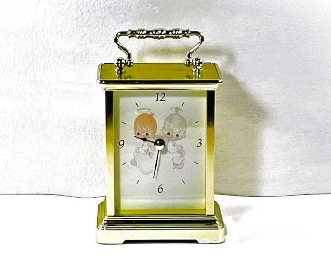 Vintage Seth Thomas™ 'Two Angels' Carriage Clock, Takane Japan Quartz, Brass & Chrome Finish, Serviced, 6.55" T. 4" W, Free US Shipping