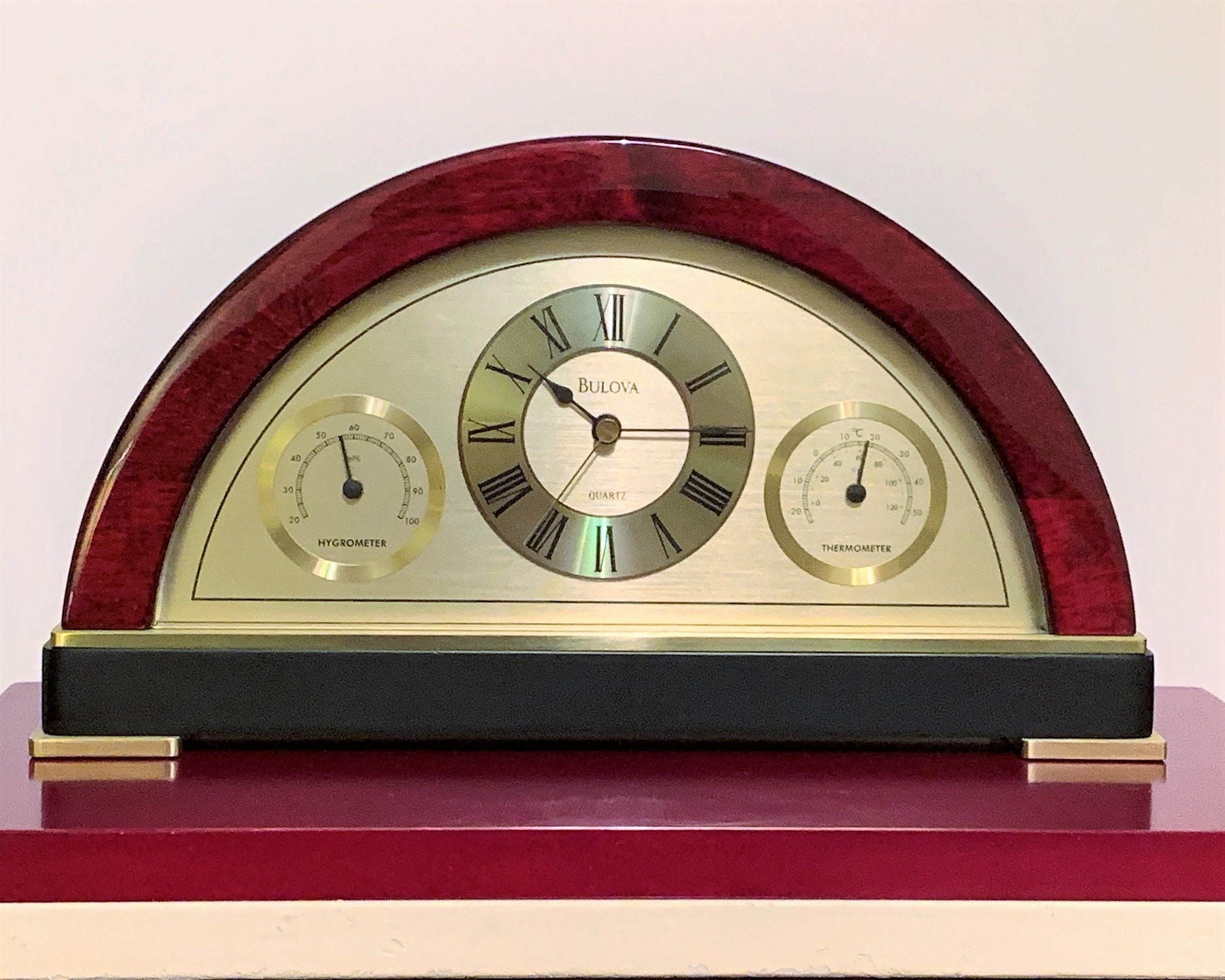 Bulova Desk Clock B2980 Seabury Collection, Thermometer and Hygrometer