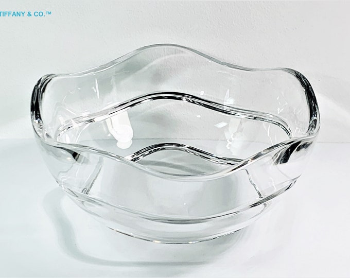 Vintage Tiffany & Co. Wave Crystal Bowl Signed 'Josef Riedel JR', Rare Large Edition 9.5" Diameter. 4.75" Tall. Boxed, Free US Shipping