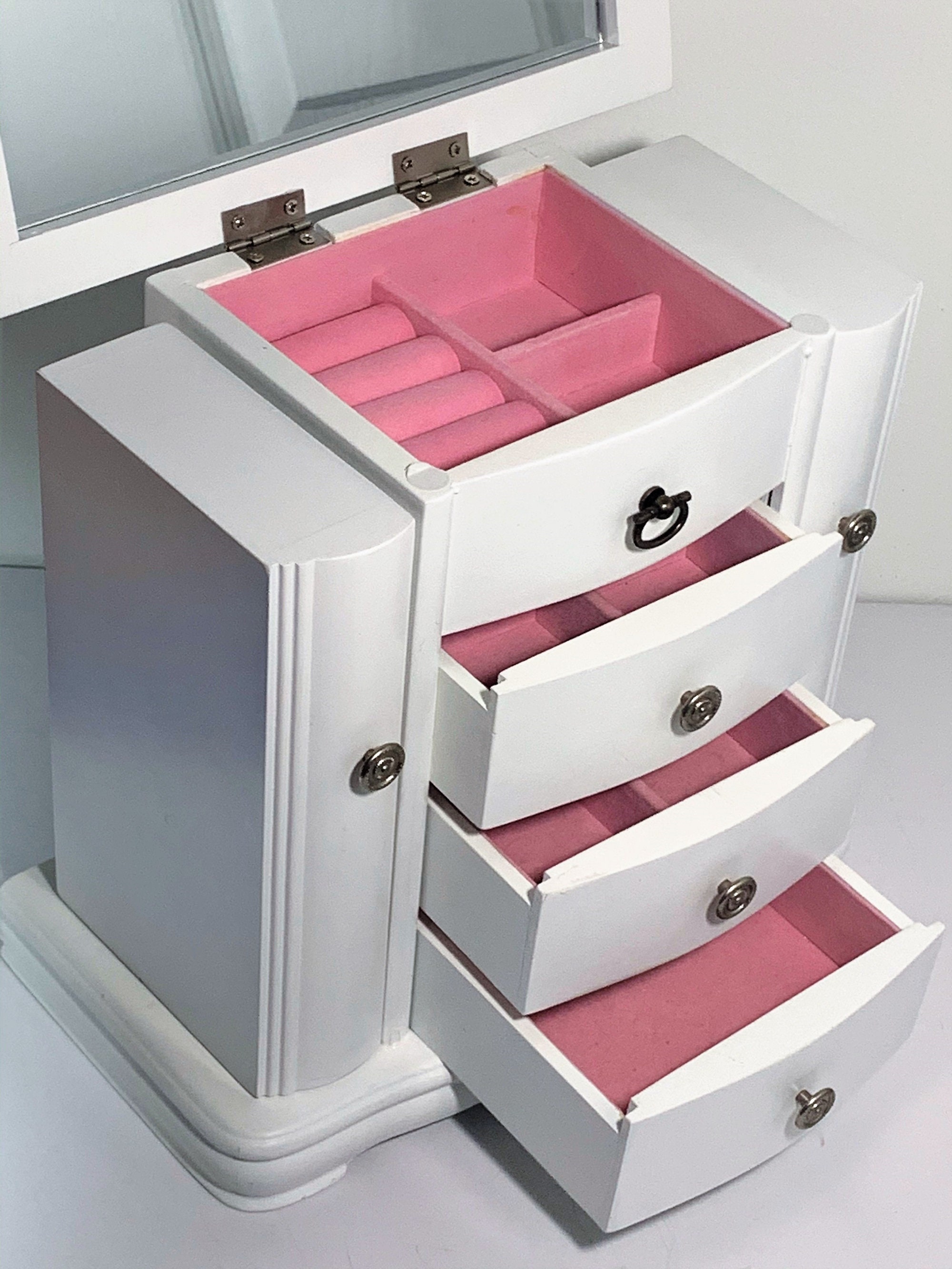 Vintage Hand Made Jewelry Chest Box Organizer, Solid Wood, Side