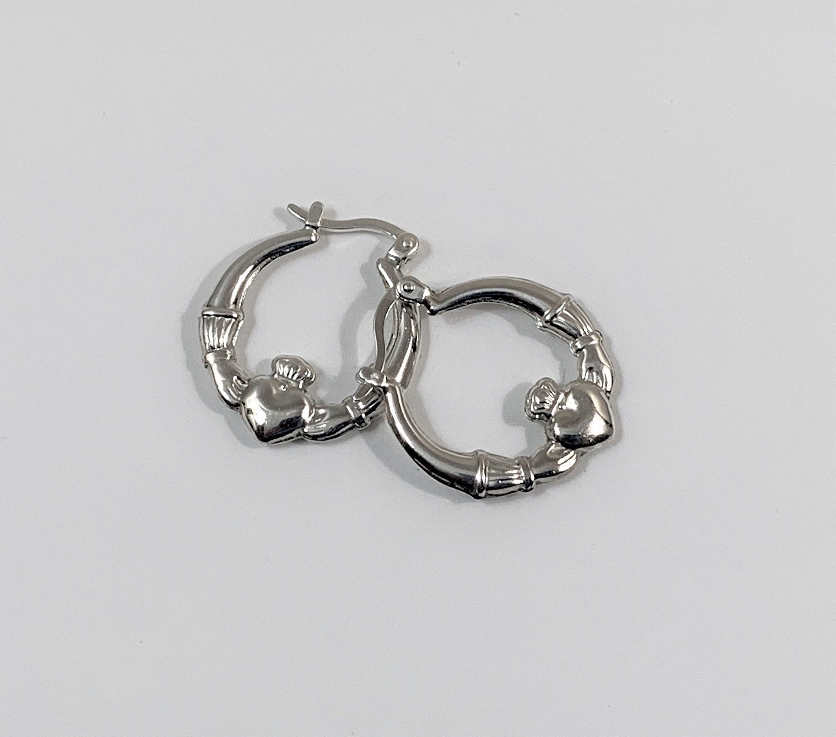 Sterling Silver Irish Claddagh Hoop Earrings, 1 Drop, 3.00 Grams