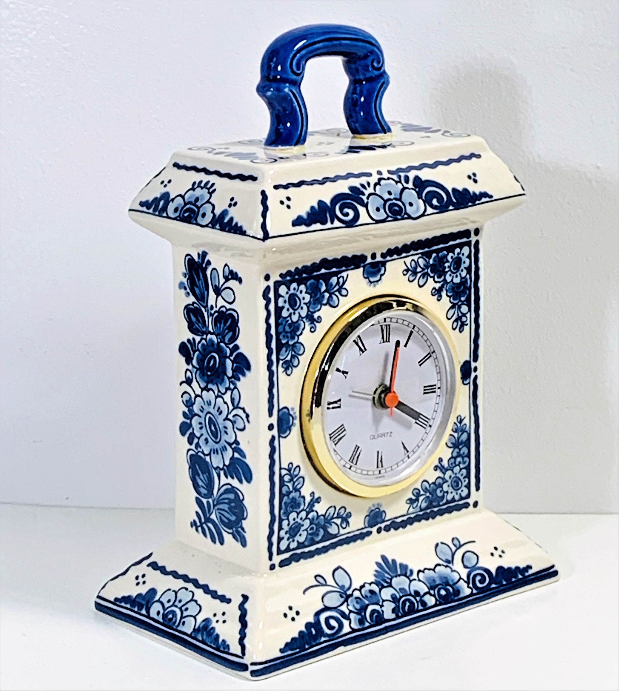 Vintage Alex & Ivy© Handcrafted Painted Porcelain Alarm Carriage Clock