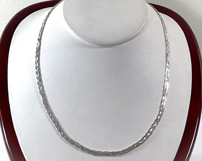 Vintage Sterling Silver .925 ITALY Braided Herringbone Necklace, 19" L. 4mm Wide, 7.20 Grams. Polished & Cleaned. Free US Shipping