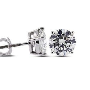 Diamond Studs, High Grade Round Brilliant VS-F, 14K White Gold with Heavy Screw Backs (For Pierced Ears), .50 Carat. 4 mm.