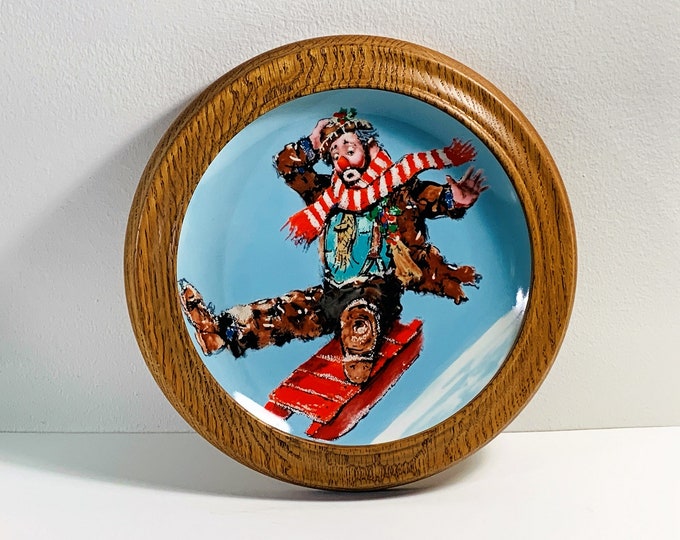 Emmet Kelly Circus Collection "Downhill" Plate, 1993 Limited Edition, Custom 10" Wood Frame, 8" Plate. Top Grade Condition, Free US Shipping