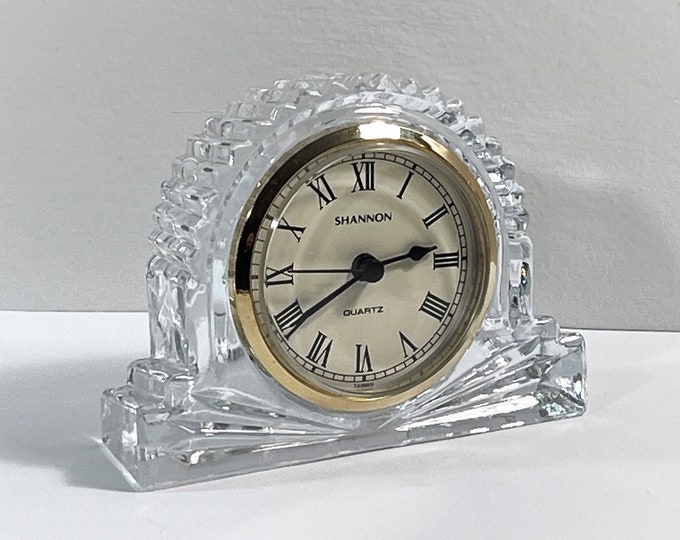 Vintage Shannon™ Designs Of Ireland Crystal Clock, Handcrafted 24% Lead Crystal, Precision Quartz, Mint. 4.5" W. 3.5" T. Free US Shipping.