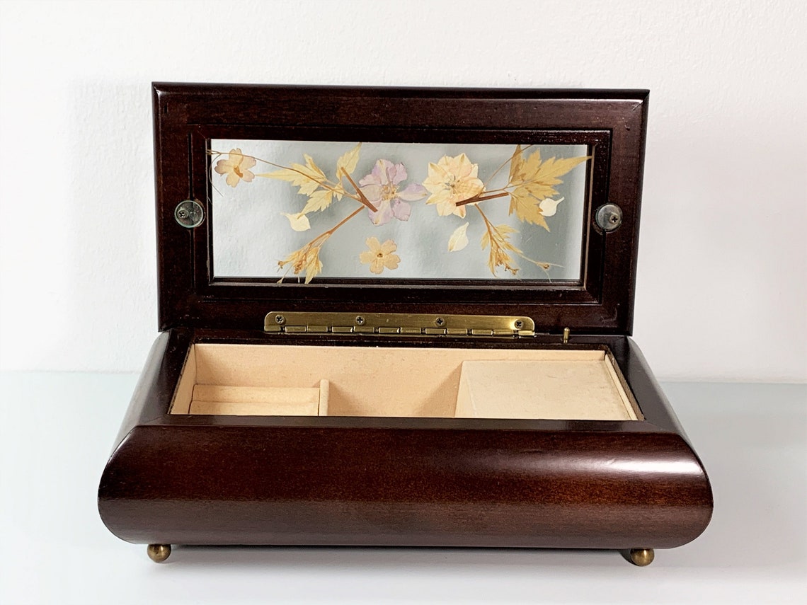 The Bombay Company Musical Jewelry Box. Mahogany Wood Glass Etsy