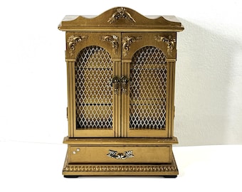 Vintage/Antique Carved Wood Musical Jewelry Armoire, Japan. Tune: "When Irish Eyes Are Smiling", 11" T. 8" W. Restored. Free US Shipping.