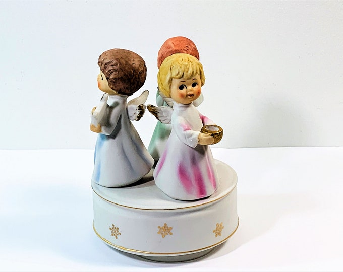 Vintage Schmid Bros® Porcelain Angels Figurine Revolving Music Box. Tune No. 222 "Danny Boy". 5.5" T. 4" Base. Japan Made, Free US Shipping.