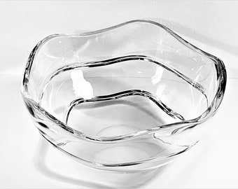 Vintage Tiffany & Co. Wave Crystal Bowl Signed 'Josef Riedel JR', Rare Large Edition 9.5" Diameter. 4.75" Tall. Boxed, Free US Shipping