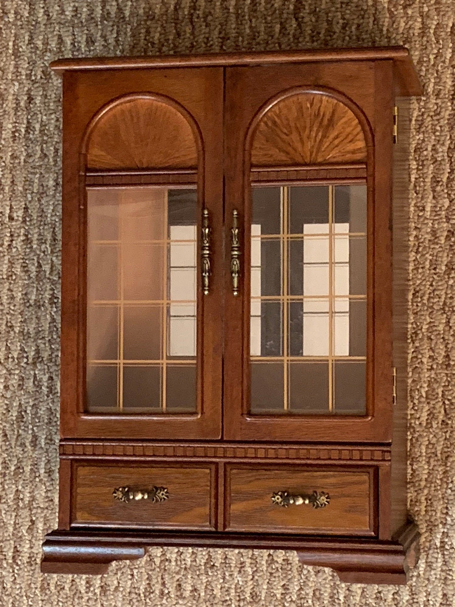 Vintage Hand Made Wood Armoire Jewelry Cabinet Box Storage