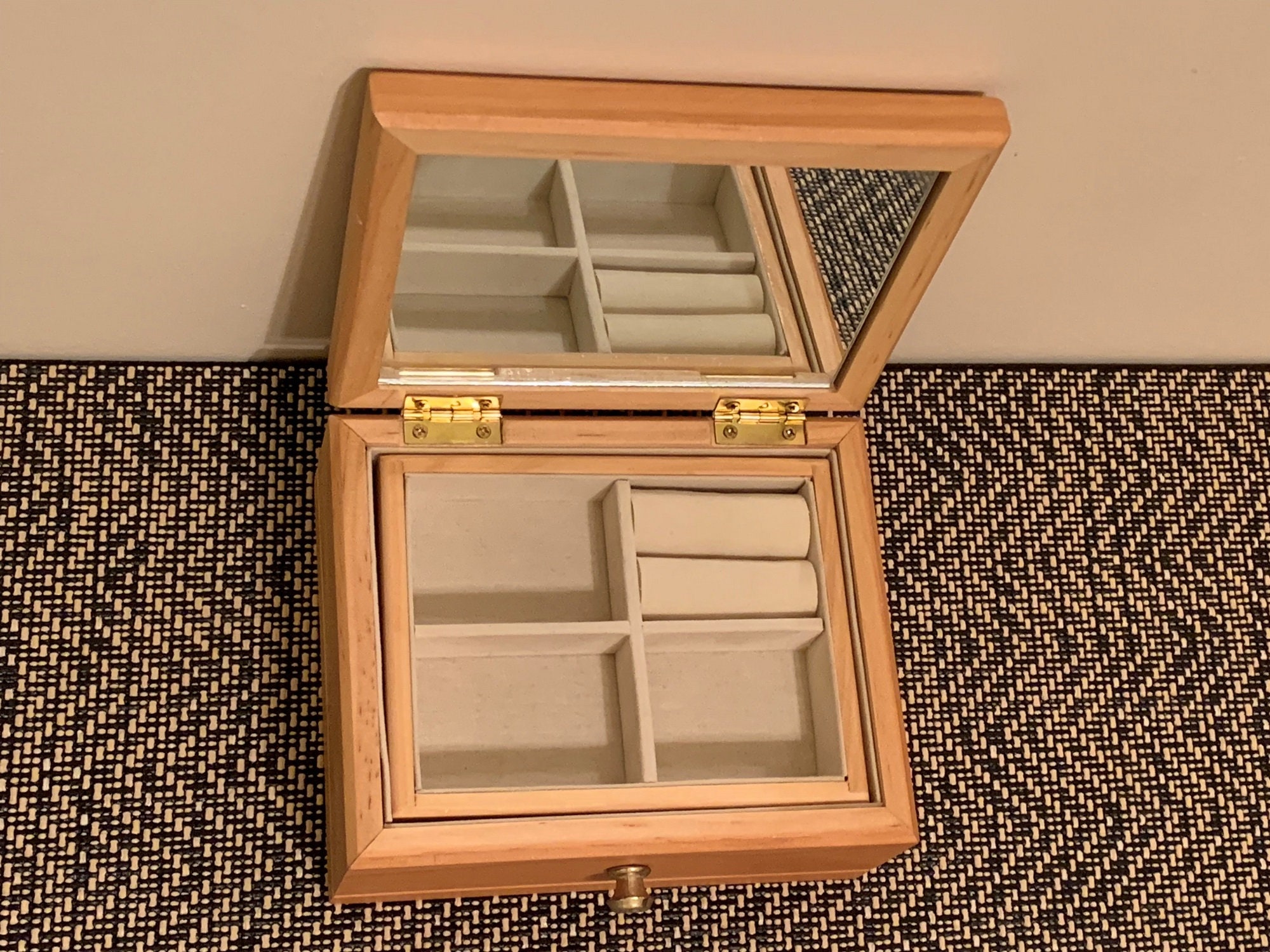 Solid Wood Travel Jewelry BoxCase, Hand Made, Natural Wood Finish